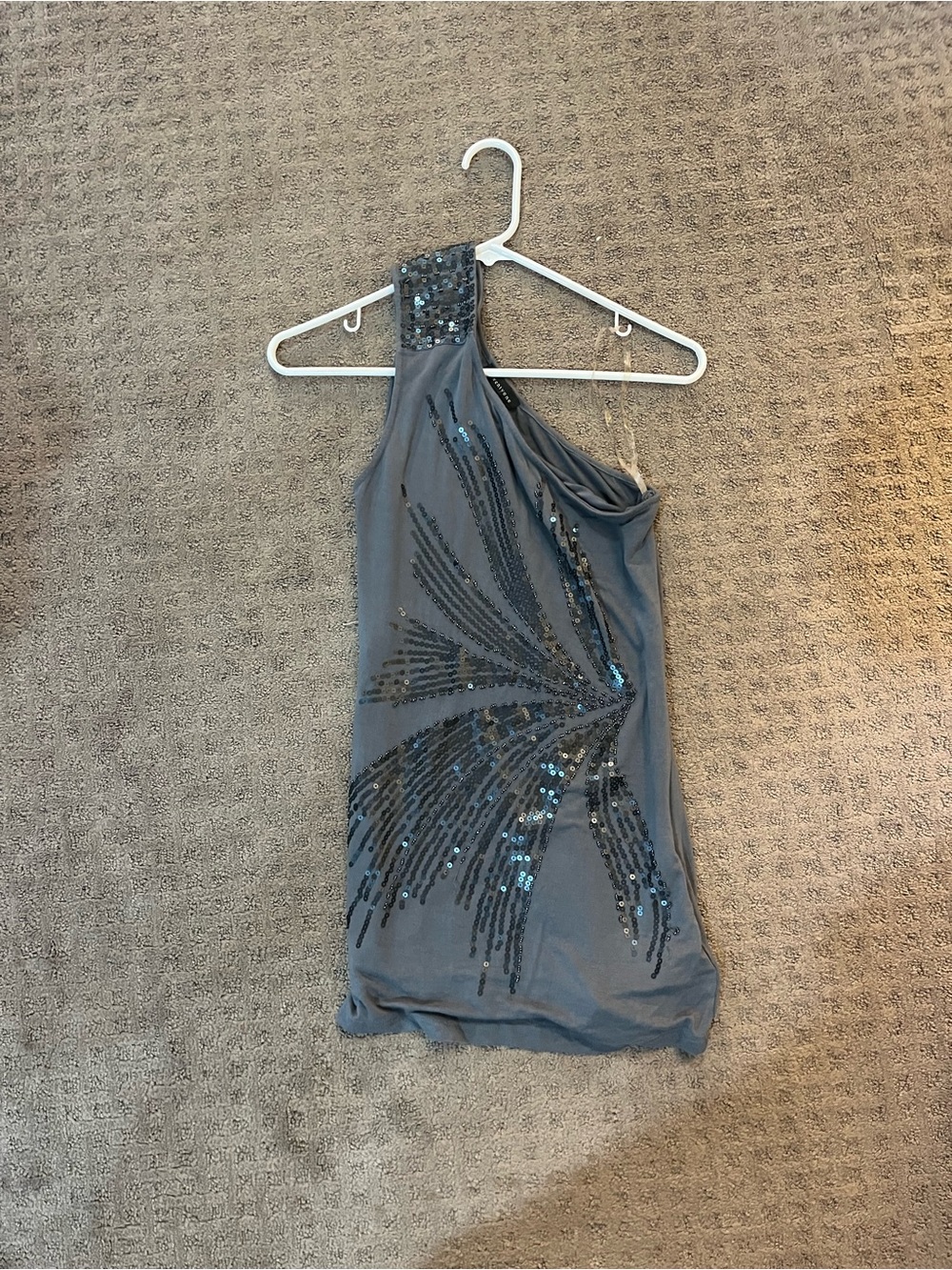 One-Shoulder Sequin Accent Top in Slate Gray